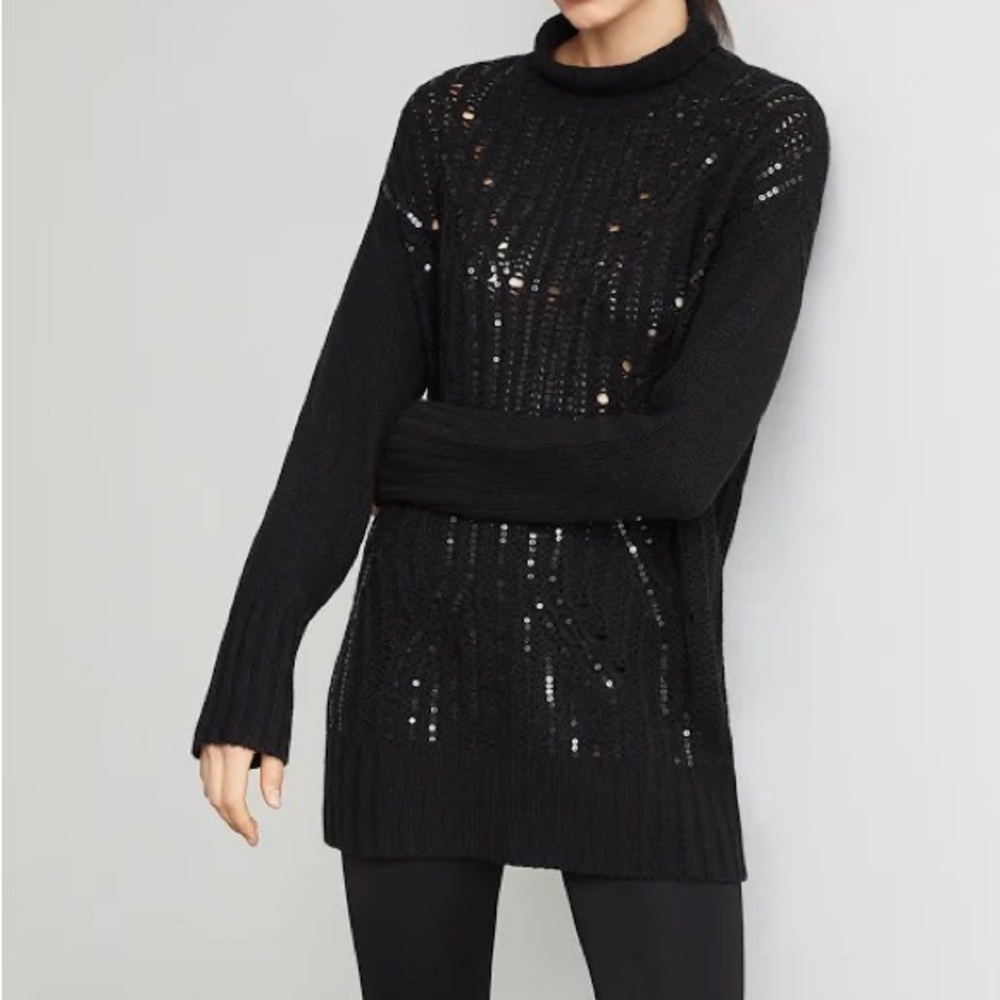 BCBGMAXAZRIA Women's Sequined Turtleneck Tunic Sweater